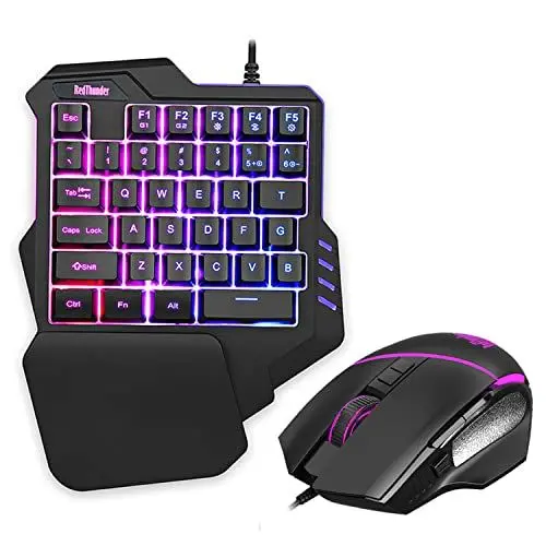 Produktbild: RedThunder Einhand Gaming Tastatur und Maus Set, Combo mit RGB-Hinterleuchtet, Ergonomische Mini Tastatur mit 35 Tasten, Optische Maus mit 6400 DPI für PC PS5 Gamer