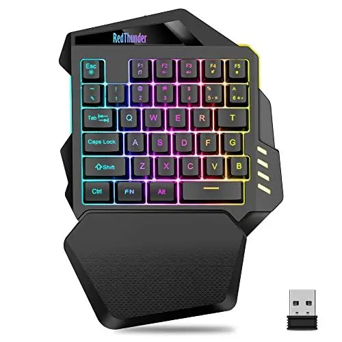 Produktbild: RedThunder G60 Kabellose Einhand Gaming Tastatur, Wiederaufladbare 2000mAh RGB Hintergrundbeleuchtete Ergonomische Tastatur mit Anti-ghosting für PC Mac PS5 Gamer