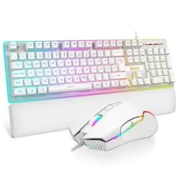 Produktbild: RedThunder K10 Gaming Tastatur und Maus Set, QWERTZ DE-Layout, Metallplatte und Handballenauflager，RGB-Hintergrundbeleuchtung - und 7D mit Ergonomische - für PC Mac Gamer(Weiß)