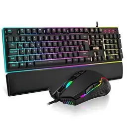 Produktbild: RedThunder K10 Gaming Tastatur und Maus Set, QWERTZ DE-Layout, Metallplatte und Handballenauflager,RGB-Hintergrundbeleuchtung und 7D mit Ergonomische für PC Gamer(Schwarz)