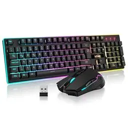 Produktbild: RedThunder K10 Kabelloses Gaming Tastatur und Maus Set, QWERTZ DE Layout, 3000mA Batteriekapazität und 3200 DPI für Gamer (Schwarz)