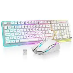Produktbild: RedThunder K10 Kabelloses Gaming Tastatur und Maus Set, QWERTZ DE-Layout LED Hintergrundbeleuchtung, 3000mA Batteriekapazität und 3200 DPI für Gamer(Weiß)