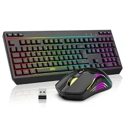 Produktbild: RedThunder K20 Rechargeable Kabelloses Gaming Tastatur und Maus Set, QWERTZ DE Layout, RGB Hintergrundbeleuchtung + Multimedia Funktionstasten, 4800DPI Kabelloses Maus für PC Mac Laptop(Schwarz)
