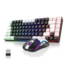 Produktbild: RedThunder 75% Kabelloses Gaming Tastatur und Maus Set, DE TKL Layout, 85 Tasten, Wiederaufladbar Kompakt, Ultraleicht 7200DPI-Maus mit Honeycomb Konstruktion für PC Mac PS5 Xbox Gamer (Schwarz-weiß)