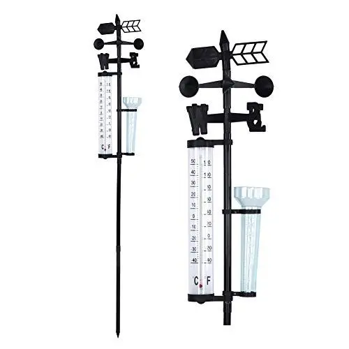 Produktbild: Regenmesser Windanzeige, Garten Wetterstation, 3 in 1 55,11 Zoll Wetterstation Messgerät Outdoor-Gartenthermometer mit Windrichtung Regenmesser Thermometer