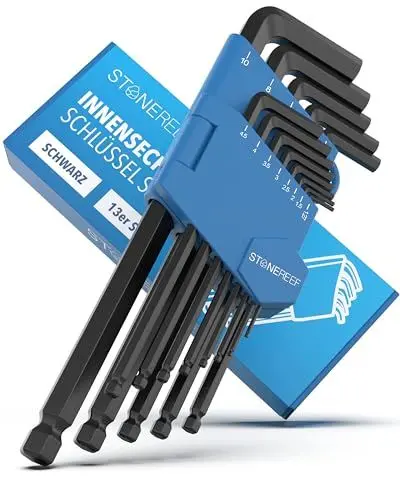 Produktbild: Innensechskantschlüssel Set 13tlg. (inkl. Kugelkopf) - 1,27-10mm, Sechskantschlüssel Handwerkzeug Set für Handwerker, Winkelschlüsselsatz