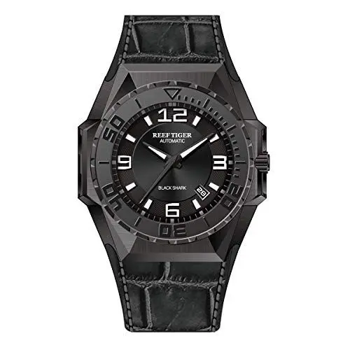 Produktbild: REEF TIGER Herren Uhr PVD analog Automatik mit Leder Armband RGA6903 (RGA6903-BBB)