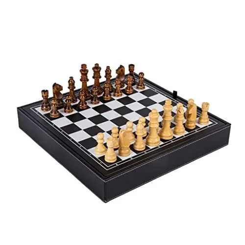 Produktbild: REEKOS Schach Schachspiel Schachbrett Schach-Set mit Storager, hölzernen Schachstücke, 12,6 * 12.6inch MDF Schachbrett, Geschenkschach. Schach Set