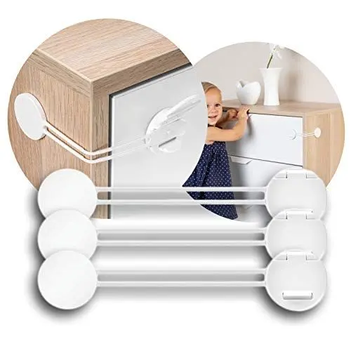 Produktbild: reer 72040 Multi-Sicherung 3 Stück Vorteilspack, Kindersicherung für Schrank, Schublade und mehr, vom Schwäbischen Kindersicherheitsexperten, Weiß
