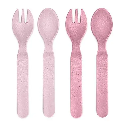 Produktbild: reer Growing Kinder-Besteck Set 4 Stück, 2 Löffel und 2 Gabel, nachhaltiger Rohstoff, melaminfrei, rosa
