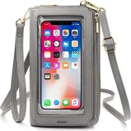 Produktbild: REETEE Damen Handy Umhängetasche PU Leder RFID Schutz Geldbörse Damen Handytasche zum Umhängen Touchscreen Handy Schultertasche Crossbody kleine Handy Tasche für Handy unter 7 Zoll (grau)