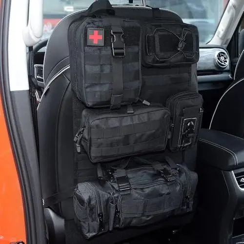 Produktbild: Refein Taktische Autositz Organizer, Rückenlehnenschutz mit 5 Abnehmbare Molle Tasche für Camping, Auto Organizer Rücksitz Wasserdicht für LKW Ford Jeep SUV Zubehör