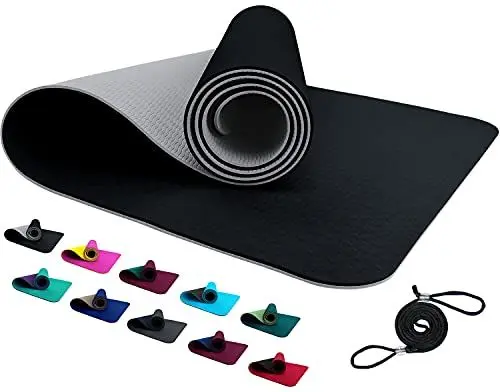 Produktbild: REFIT TPE Sportmatte Fitnessmatte 190 x 60 x 0,6 cm Schwarz Silbergrau rutschfest, Gym Matte Mat für Yoga Fitness Pilates Gymnastik Sport Yogamatte Gymnastikmatte Turnmatte Bodenmatte Grau Black Gray