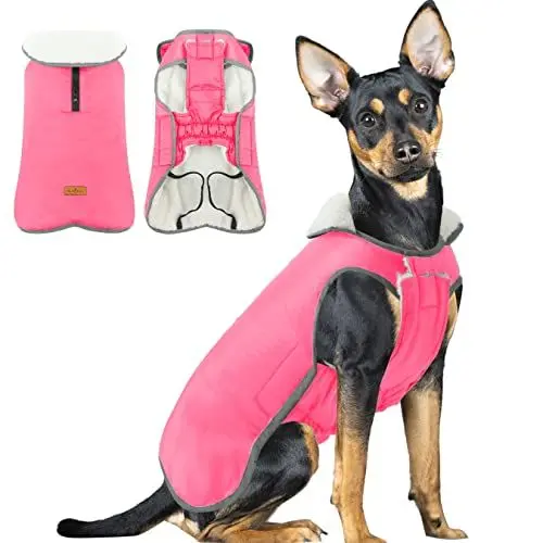 Produktbild: Reflektierende Hundejacke, Wasserdichter Hundemantel Warm Weste,Fleece Hundweste mit Reißverschluss, Winddichte Hundekleidung Outfit Weste Schneeanzug für Mittlere Hunde, Pink L