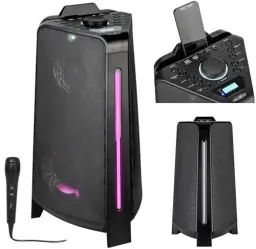 Produktbild: REFLEXION Tragbarer, wiederaufladbarer Lautsprecher mit FM/USB/Bluetooth/Mic, Aux und LED Lichtern, ideal für Party, Camping, Boot und Outdoor