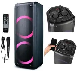 Produktbild: Reflexion PS09BT Mobiler Buetooth Partylautsprecher, DJ, Karaoke, 500Watt, UKW-PLL Radio, Disco LED Effekt mit Farbwechsel, incl. Mikrofon, Eingebauter Akku, Schwarz