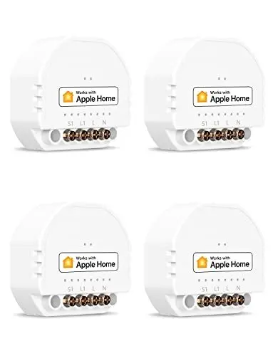 Produktbild: Mini Smart Home Refoss WLAN Relai Schalter, kompatible mit Apple HomeKit, Alexa & Google Home, Relais Modul, 1 Gang DIY Lichtschalter, 2.4GHz, 250V 10A, 4 Stück