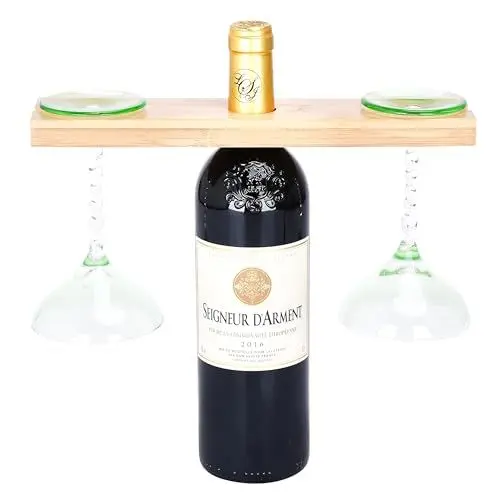 Produktbild: Regal Trunk & Co. Weinhalter für 2 Gläser – für Picknick oder Dekoration – Glashalter auf der Oberseite der Flasche – Weinkorb – platzsparendes Design – Geschenk-Set zum Einzug – Braun H 2 x L 28 x B