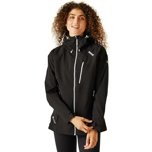Produktbild: Regatta Damen Veste Technique Protectrice Birchdale Imperméable Respirante Avec Capuche Réglable Et Poche À La Poitrine Jacken wasserdichte Shell, Schwarz (Weiß), FR : XS (Taille Fabricant : 10), s, RWW300 81510L
