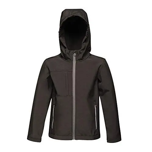 Produktbild: Regatta Unisex Kinder Professionelle Softshelljacke mit Kapuze, wasserdicht, atmungsaktiv, windabweisend, bedruckbar, 3-lagig Softshell, Schwarz, Size: 7-8