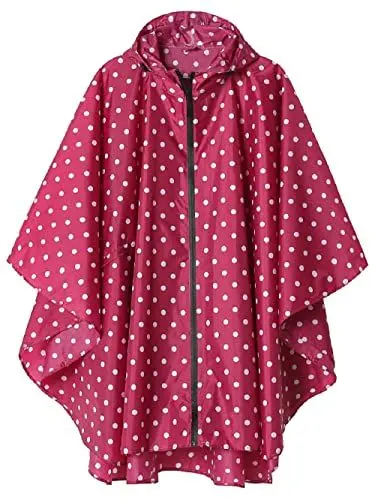Produktbild: Regen Poncho Jacke Mantel für Erwachsene mit Kapuze wasserdicht mit Reißverschluss im Freien, Rosarot Punkte