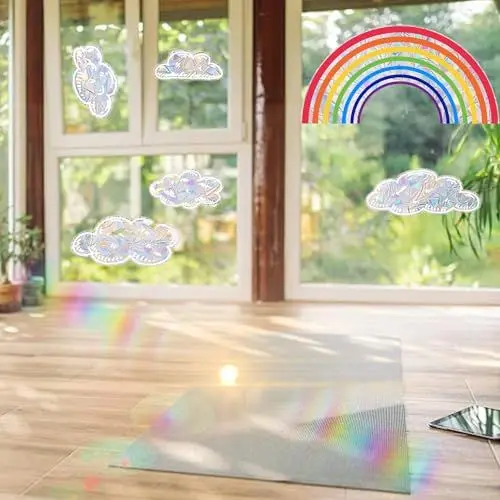 Produktbild: Regenbogen Fensterbilder,Abziehbilder Vögel Anti Kollisions Aufkleber Sonnenfänger,6 Stück Rainbow Window Clings 3D,Wolkenform Prisma Fensteraufkleber Vogel Anti Kollisions Fenster Aufkleber