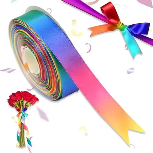 Produktbild: Regenbogen Geschenkband, Satinband Bänder, Geschenkband Schleifenband, Bunt Satinband Bänder, für Geschenkverpackung, Kunsthandwerk, Haarschleifen, Blumenstrauß, Dekoration, Weihnachten (2cm x 22m)