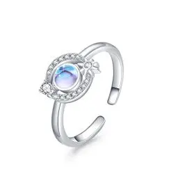 Produktbild: Regenbogen Mondstein Ringe 925 Sterling Silber Mondstein Ring Verstellbar Offener Planet Ring Verlobung Schmuck für Damen für Mädchen Mutter Schwester