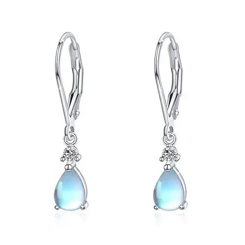 Produktbild: Regenbogen Mondstein Tropfen Ohrringe Edelsteine Ovale Mondstein Set 925 Sterling Silber Leverback Creolen für Frauen Mädchen Teen Geschenke Weihnachts mit Schmuck Ohrringe Geschenkbox
