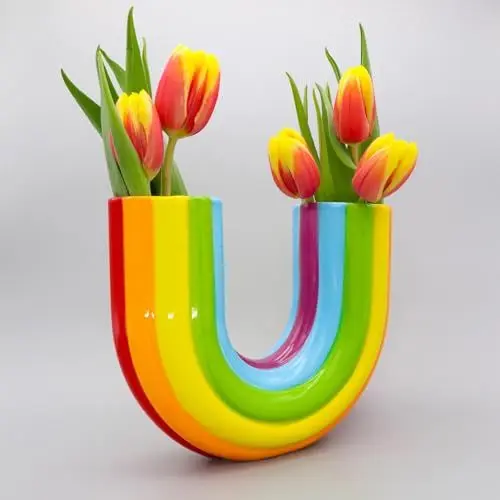 Produktbild: Regenbogen-Deko-Vase, Bunte U-Form Blumenvase, Einzigartige Dekoration für Wohnzimmertisch-Mittelstücke, Harzvase für Blumen-Tischdekoration