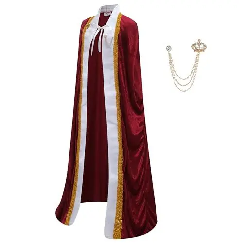 Produktbild: Regenboog King Costume for Men and Women,Burgundy Adults King Robe and Crown,Scepter,Brooch,Lord Farquaad Costume,Queen Costume,Halloween,Size L