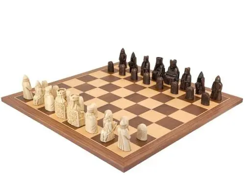 Produktbild: regency chess The Official Isle of Lewis Walnut and Maple Set - Now with 4 Queens - Includes 21.7 Inch Large Wooden Board and Themed Pieces, RCPB156