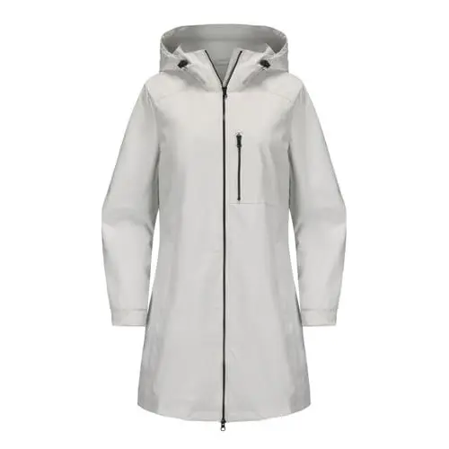 Produktbild: Regendichte Jacke Damen Wasserdicht Atmungsaktive Sunproof Punching Jacke Outdoor Sport Jacke Mit Taschen Lange Warme Windbreaker Jacke Mit Kapuze Winter Übergrößen Wandern Outdoorjacke Grau 3XL