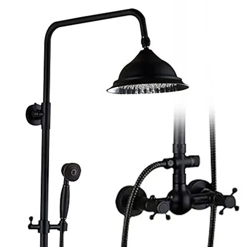 Produktbild: Regendusche Duschsystem Duschset Duschgarnitur mit Ablage Edelstahl Regendusche Handbrause Schwarz (80-120cm)