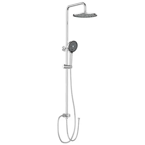 Produktbild: Regendusche Duschsystem ohne Thermostat und Armatur, YEAUPE PRO Duschsets mit Kopfbrausen(Φ250mm), Duschkopf mit 6 Strahlarten und Duschstange (längenverstellbar), Halterung und 1,6m Schlauch, Chrom