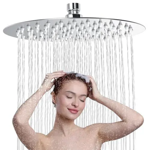 Produktbild: Regendusche Runden 12 Zoll, 304 Edelstahl Duschkopf Regendusche, Wassersparend Regenduschkopf mit 90 Anti Kalk Düsen, 360° Verstellbarer Regendusche Duschkopf