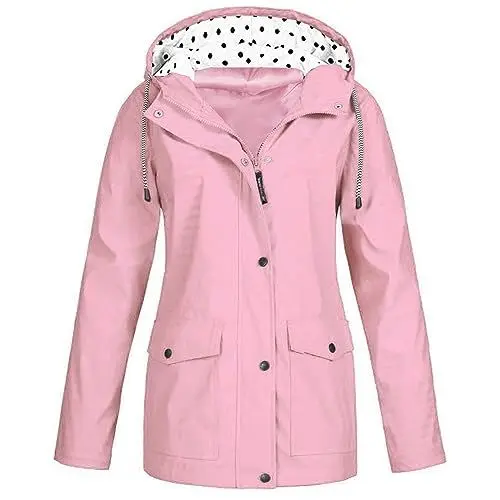 Produktbild: Regenjacke Damen Jacken Wasserdicht Regenmantel Winddichter Atmungsaktiv Regenparka Mütze Leichte Dünne Windbreaker Übergangsjacke Windjacke Trenchcoat Wandern Mountaineering Outdoorjacke