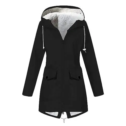 Produktbild: Regenjacke Damen Regenjacken für Damen Regenjacke Damen Leicht Regenmantel Damen Wasserdicht Atmungsaktiv Regenjacke Damen Leicht Regenjacke Damen Lang wasserdichte Regenjacke Schwarz M