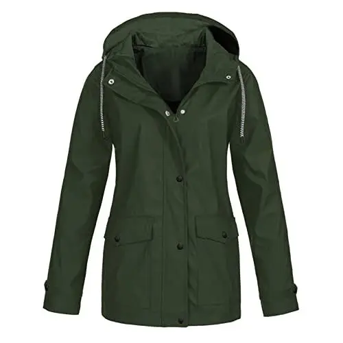 Produktbild: Regenjacke Damen Wasserdicht,Atmungsaktiv Übergangsjacke Leichte Regenmantel Winddichte Winterjacke Fahrrad Funktionsjacke Casual Locker Kapuzenjacke OutdoorjackeGrün,4XL