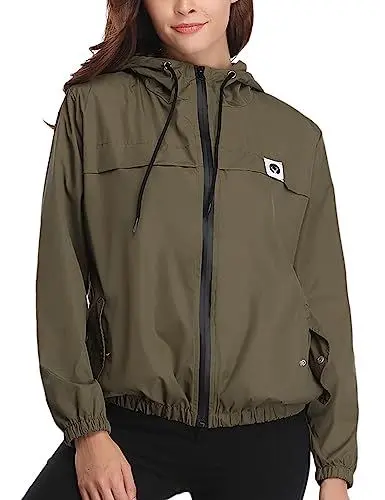 Produktbild: Regenjacke Damen Wasserdicht Atmungsaktiv Dünn Regenmantel Leichte Jacke Windbreaker Sportjacke Fahrradjacke Mit Kapuze JG XL