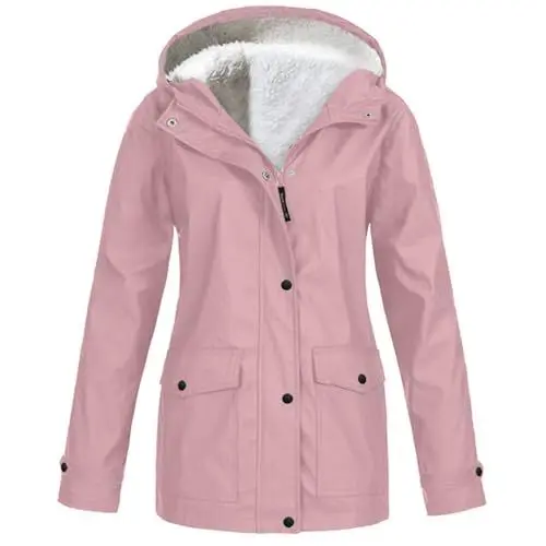 Produktbild: Regenjacke Damen Wasserdicht Skijacke Outdoor Dicke Winterjacke Damen Warm Teddyfell Gefüttert Regenmantel Frauen Softshelljacke Zipper Wintermantel Jacke Mit Kapuze Fleecejacke Fahrradjacke