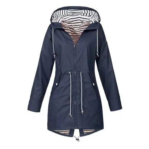 Produktbild: Regenjacke Damen Wasserdicht mit Kapuze, Leicht Atmungsaktive Windbreaker Jacke, Winter Fahrrad Sport Outdoorjacke Regenmantel Windjacke Herbstjacke Regenjacken Blau M