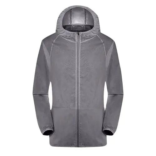 Produktbild: Regenjacke Damen Wasserdichte Atmungsaktiv übergangsjacke Faltbar Funktionsjacke Leichte Dünne Langarm Sommerjacke Reißverschluss Outdoorjacke mit Kapuze Winddicht Wanderjacke 11 grau L