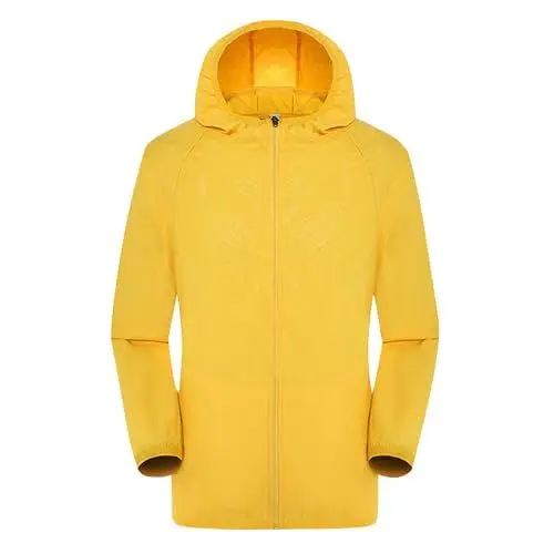 Produktbild: Regenjacke Damen Wasserdichte Atmungsaktiv übergangsjacke Faltbar Funktionsjacke Leichte Dünne Langarm Sommerjacke Reißverschluss Outdoorjacke mit Kapuze Winddicht Wanderjacke 51 Gelb L