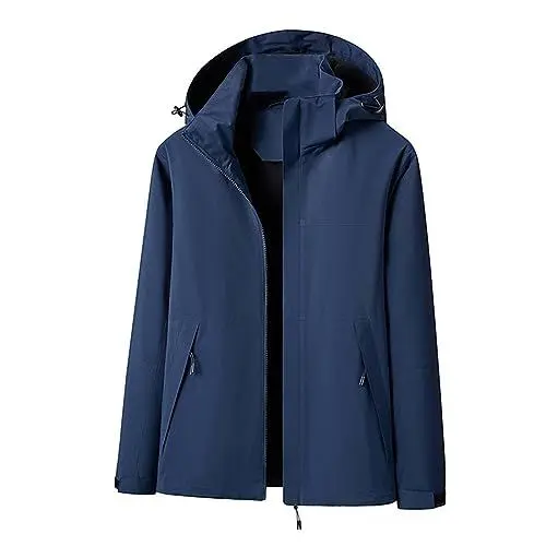 Produktbild: Regenjacke Herren Escape Light, wasserdichte Outdoor-Jacke, atmungsaktiver Windbreaker mit Kapuze, Klimaschonende Wanderjacke(Navy,XXL)