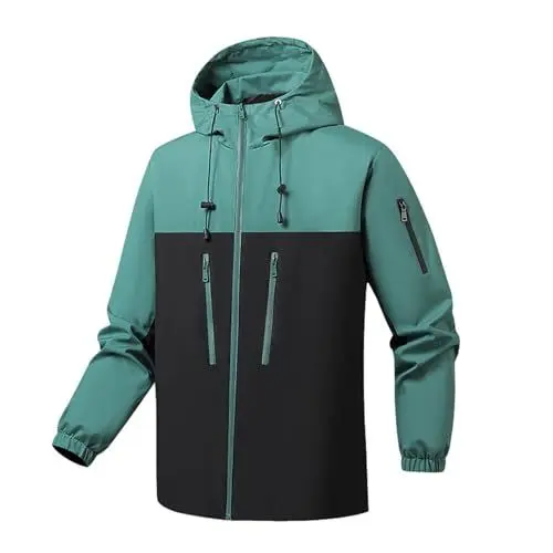 Produktbild: Regenjacke Herren Mit Kapuze Wanderjacke Übergang Mackintosh Herren Security Klassisch Fahrrad Winterjacke Atmungsaktiv Beliebt Anorak Angler Halloween 2#grün M