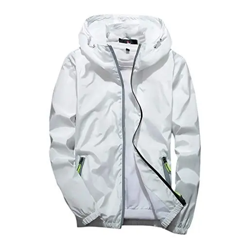 Produktbild: Regenjacke Herren Reflektierende Jacke mit Kapuze Leichte Fahrrad Softshelljacke Herren Wasserdicht Pullover Packbare Windjacke Atmungsaktive Softshelljacke für Wandern Laufen Outdoor Weiß L