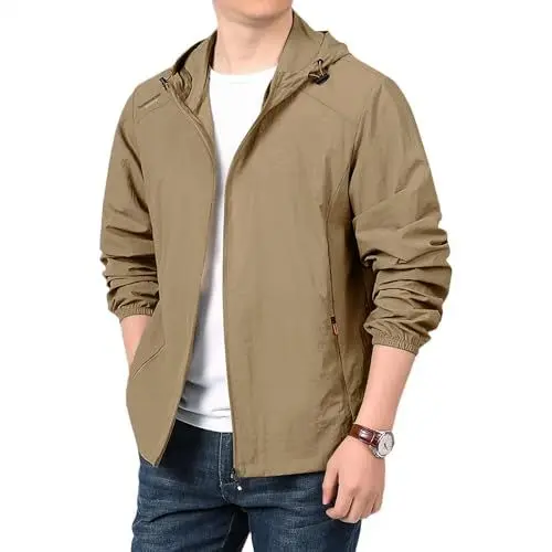 Produktbild: Regenjacke Herren Wasserdicht Atmungsaktiv Outdoor Softshelljacke Windbreaker Freizeitjacke Wanderjacke Leicht Windjacke Herren Winterjacke übergangsjacke Khaki M