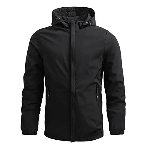 Produktbild: Regenjacke Herren Wasserdicht Atmungsaktiv Regenjacke Herren Wasserdicht Outdoorjacke Leichte Freizeitjacke Packbare Windjacke Fahrrad Regenmantel mit Kapuze(Black,XL)
