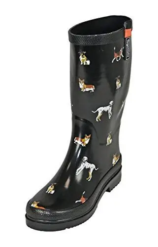 Produktbild: Regenliebe Damen Gummistiefel Waldi High Langschaft Regenstiefel Hunde Motiv, Farbe:schwarz, Größe:41 EU
